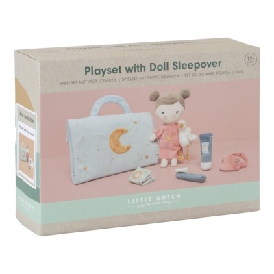 Caixa do Playset with Doll Sleepover da Little Dutch com mala, boneca e acessórios