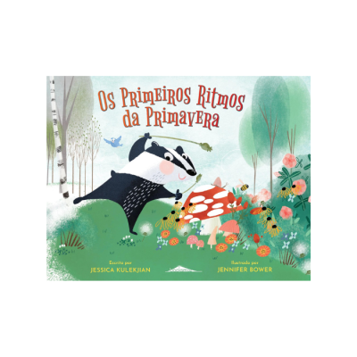 Capa de livro infantil com ilustração de texugo, cogumelo e natureza