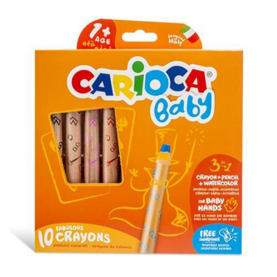 Caixa laranja de lápis de cor CARIOCA Baby com 10 lápis, texto 3 em 1, para bebés a partir de 1 ano