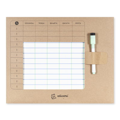 Quadro semanal de planeamento em cartão com marcador