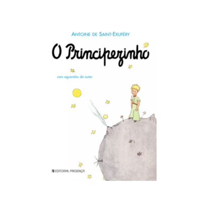 Capa do livro 'O Principezinho' com ilustração da personagem num pequeno planeta e estrelas