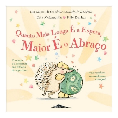 Capa de livro ilustrada com um ouriço e cacho de uvas, texto em português e estrelas coloridas no fundo