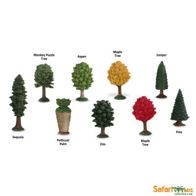 Modelos miniatura de árvores de várias espécies para diorama