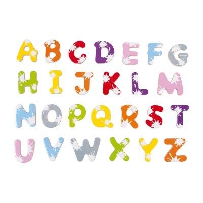 Letras do alfabeto coloridas com manchas brancas sobre fundo branco