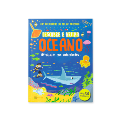 Capa de livro infantil sobre o oceano com autocolantes que brilham no escuro