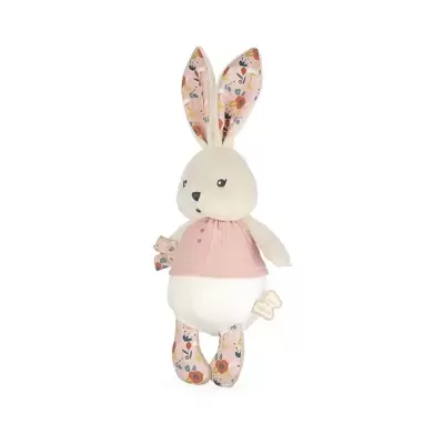 Boneco coelho de peluche com padrão floral e camisola rosa