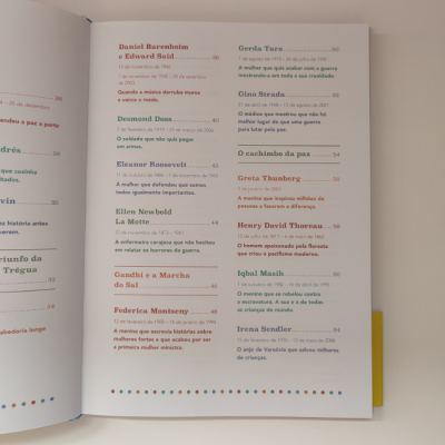 Página de índice de livro com lista de nomes e datas em português.