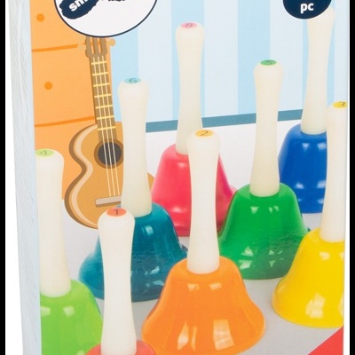 Caixa com nove sinos musicais de plástico coloridos para crianças de 3 anos ou mais