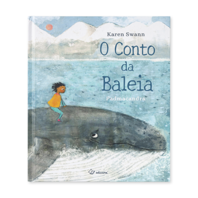 Capa de livro infantil 'O Conto da Baleia' com ilustração de criança numa baleia no mar