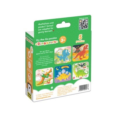 Caixa verde de puzzle Dinossauros para crianças com 5 puzzles coloridos