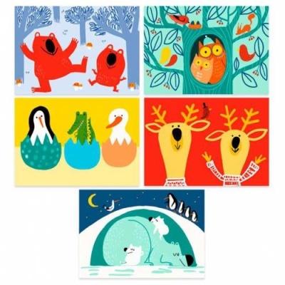 Ilustrações coloridas de animais em diferentes ambientes naturais