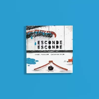 Capa do livro 'Esconde Esconde' com ilustração de criatura e fundo azul