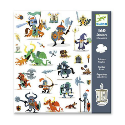 Folha de autocolantes de cavaleiros e dragões coloridos