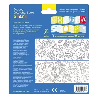 Pacote de dois livros para colorir Looong Colouring Books SPACE para crianças