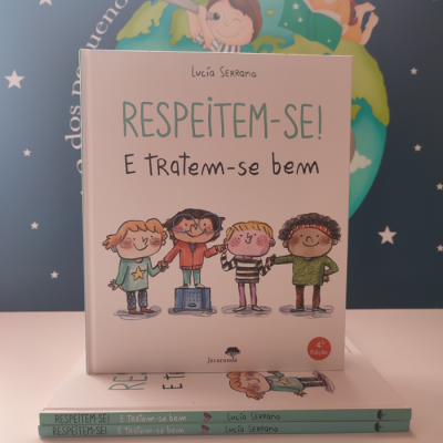 Capa do livro infantil Respeitem-se! E Tratam-se bem com crianças ilustradas e fundo de globo terrestre