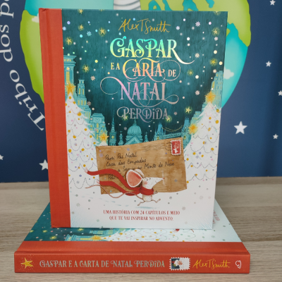 Livro 'Gaspar e a Carta de Natal Perdida' com capa e lombada ilustradas