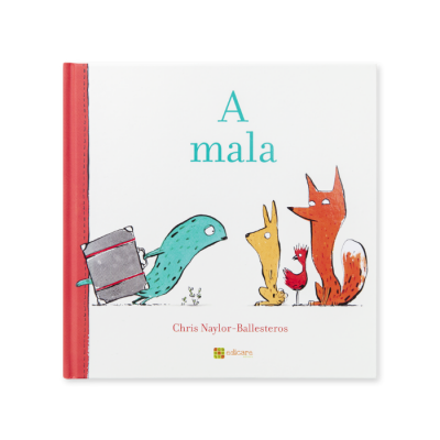 Capa de livro 'A mala' com ilustração de animais e lombada vermelha