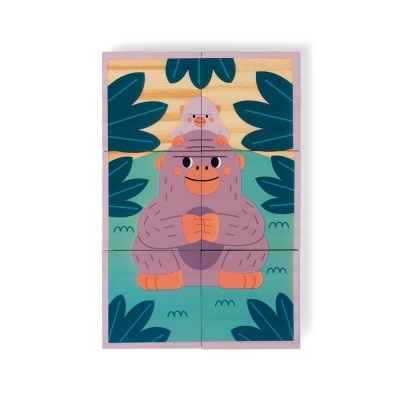 Puzzle de madeira com desenho de dois macacos e folhas verdes