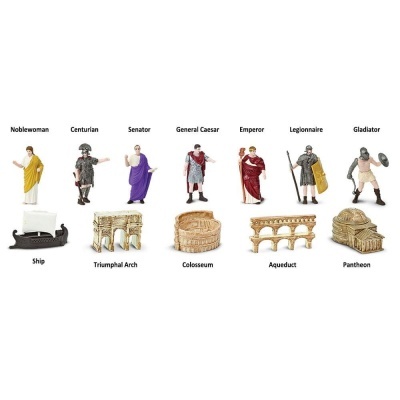 Miniaturas históricas romanas com figuras e monumentos em cores variadas