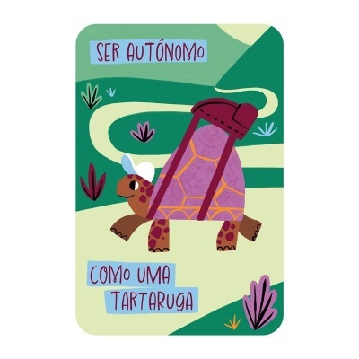 Ilustração de tartaruga com mochila e texto em português