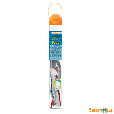 Embalagem transparente com figuras de animais coloridos e tampa laranja