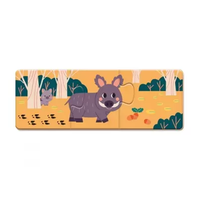 Quebra-cabeça infantil com animal cinza e fundo amarelo