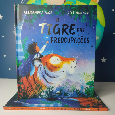Capa do livro infantil O Tigre das Preocupações com ilustração de criança e tigre