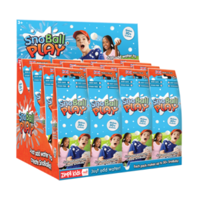 Expositor com caixas do brinquedo SnoBall Play em azul e vermelho