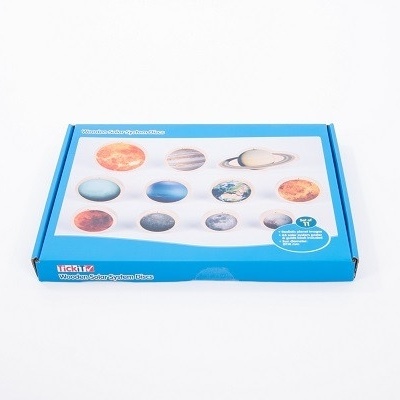 Caixa azul com imagens dos planetas do sistema solar e texto explicativo