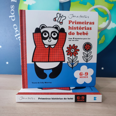 Livro infantil para bebés com panda e flores na capa, título em português