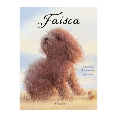 Capa de livro com cão castanho encaracolado e texto Faísca