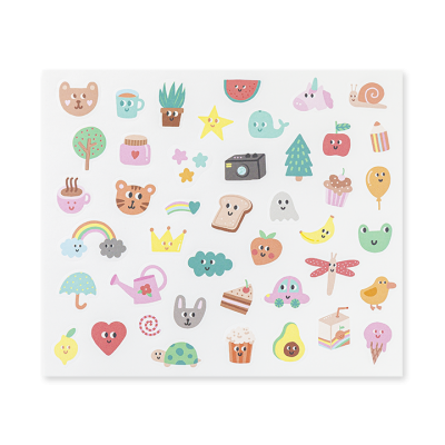 Folha com autocolantes coloridos variados de desenhos animados