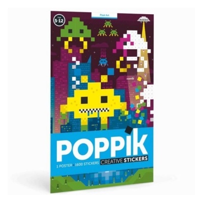 Livro de autocolantes POPPIK com tema de videojogo e autocolantes coloridos