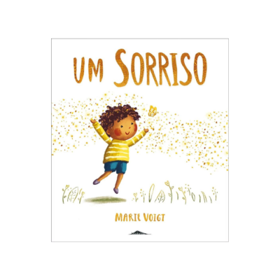 Capa do livro infantil UM SORRISO com criança e pontos dourados