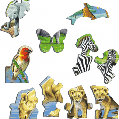 Peças de quebra-cabeça com imagens de animais selvagens da savana