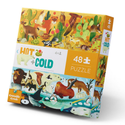 Caixa de puzzle com 48 peças HOT + COLD com animais de habitats quentes e frios