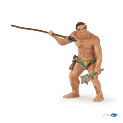 Figura de ação homem pré-histórico com lança e peixe