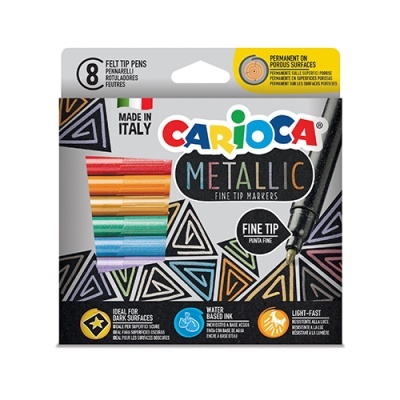 Embalaem de canetas metálicas finas Carioca com 8 cores brilhantes