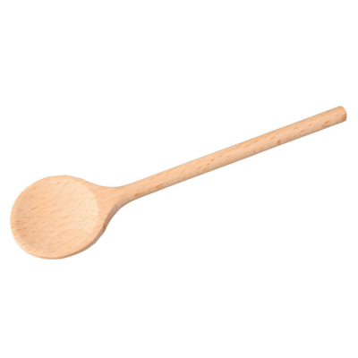 Colher de pau de madeira clara com cabo longo