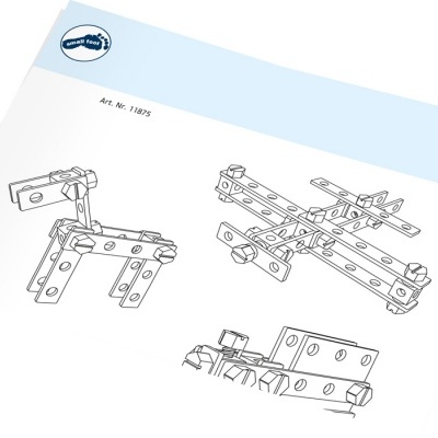 Instruções de montagem de brinquedo em metal com desenhos de três veículos