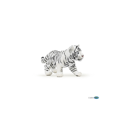 Figura de um tigre branco com riscas pretas sobre fundo branco