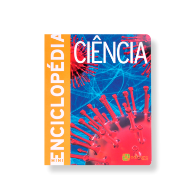 Capa do livro Enciclopédia Mini Ciência com ilustração de vírus coloridos.