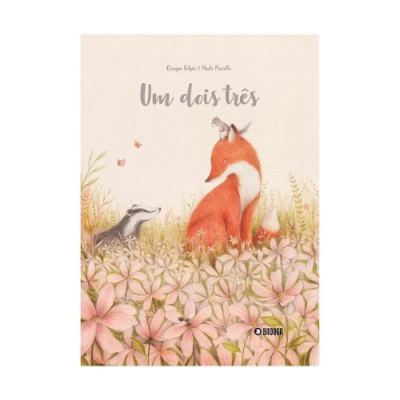 Capa de livro infantil com raposa e flores cor-de-rosa
