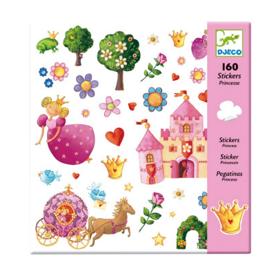 Conjunto de autocolantes de princesa com castelo, princesa, carruagem e flores.