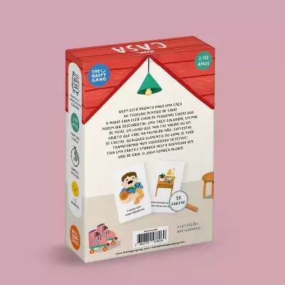 Pacote do jogo de cartas infantil 'A minha casa' com design colorido e texto em português.