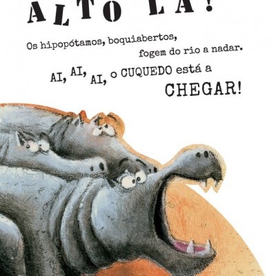 Ilustração de hipopótamos com texto em português.