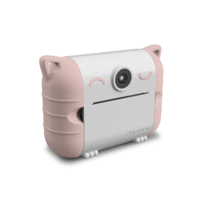 Câmara para crianças em forma de gato com corpo branco e rosa