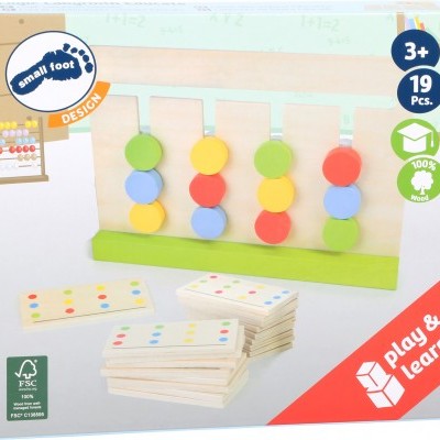 Brinquedo educativo de madeira colorido com círculos e blocos