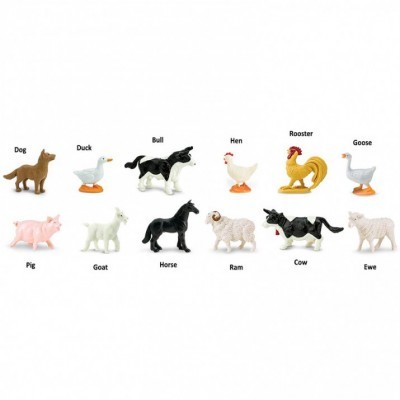 Miniaturas de animais com etiquetas de texto