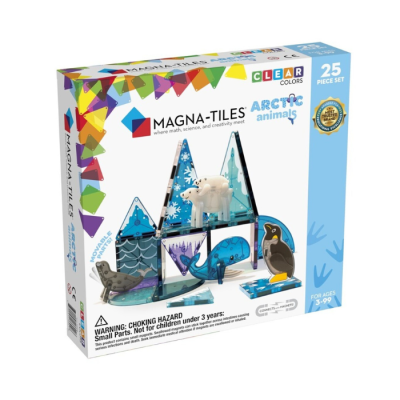 Conjunto de blocos magnéticos transparentes com animais do Ártico em tons azuis